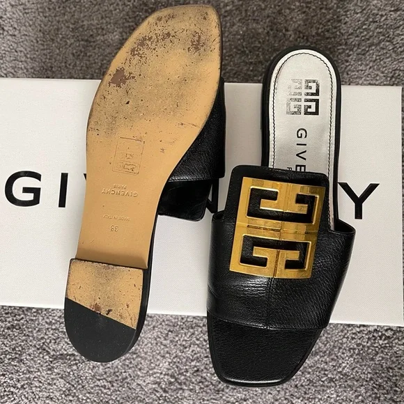 Givenchy 4G Logo Mules, Slides, Sandals in Black Leather & Gold  – EU 38 / US 8 - Picture 7 of 8